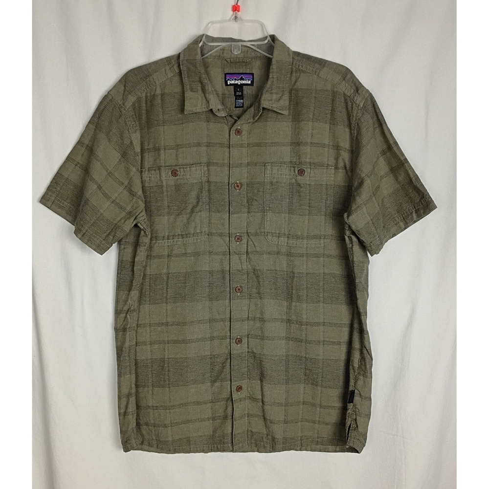Patagonia Men's Green Organic Cotton Blend Plaid Short Sleeve Shirt Size L